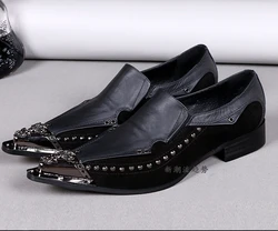 Men shoes leather black men loafers iron toe studded mens pointed toe dress shoes zapatos hombre formal oxford shoes for men