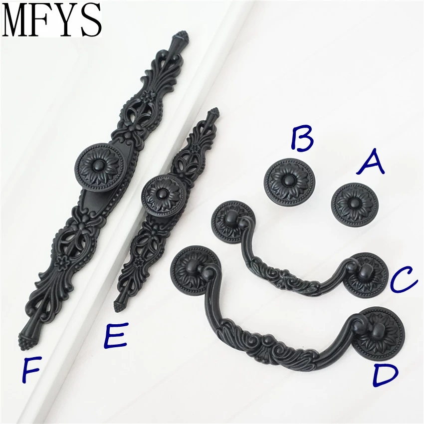 

MFYS Black Cabinet Handles with Backplate Wardrobe Pulls Vinatge Kitchen Cupboard Door Round Knobs Zinc Alloy Furniture Hardware