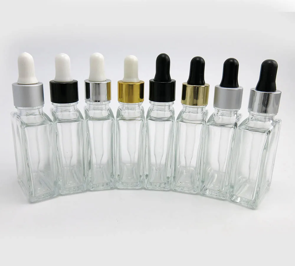 30ml Clear Square Glass Bottles Eye Dropper Aromatherapy Perfume 1oz Clear Glass Dropper Vials for E liquied