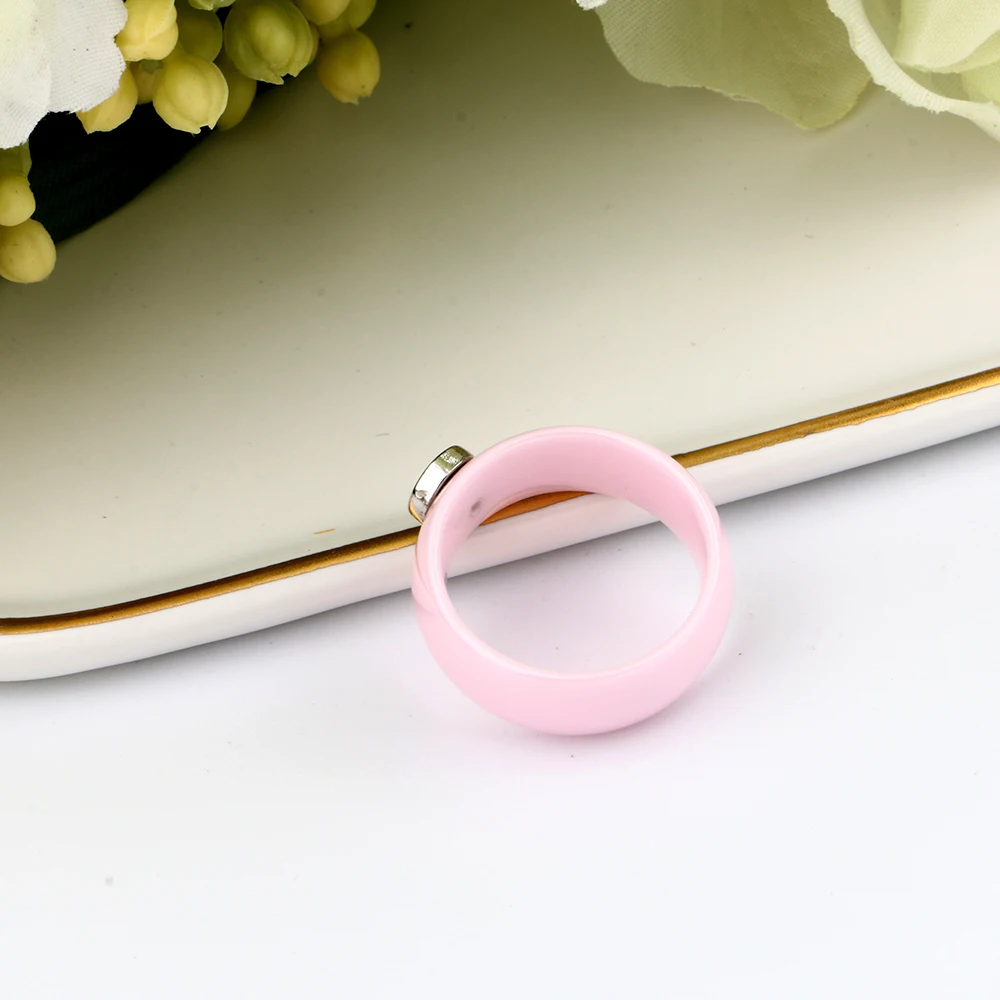 New Design Women Lady Rings Smooth Curved Surface lovely Cute Light Pink Color Ceramic Rings Jewelry Christmas Engagement Gift