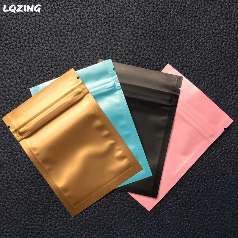 20PCS/LOT Pearl Pink Mini Jewellry Storage Bag Zip Lock 7*10cm Matte Black Aluminum Zipper Pouches For Small Item/Ring Packing