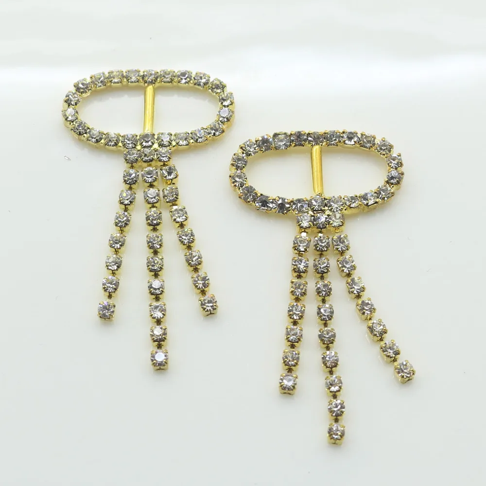 High quality 10pc 21*40MM Rhinestone Buckles Diamond Buttons golden metal buckle  Invitation Ribbon Slider Wedding decoration