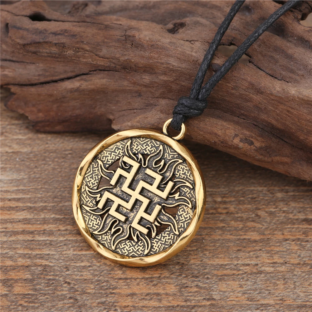 Fishhook Slavic Wicca Necklace Sun Badge Round Antique Charm Kolovrat Chain Symbol Pagan Talisman Pendant Amulet Jewelry For Man