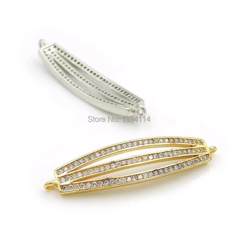 37*9*3mm Micro Pave Clear CZ Piercing Arc Bar Connector Fit For Women As DIY Bracelets Accessory