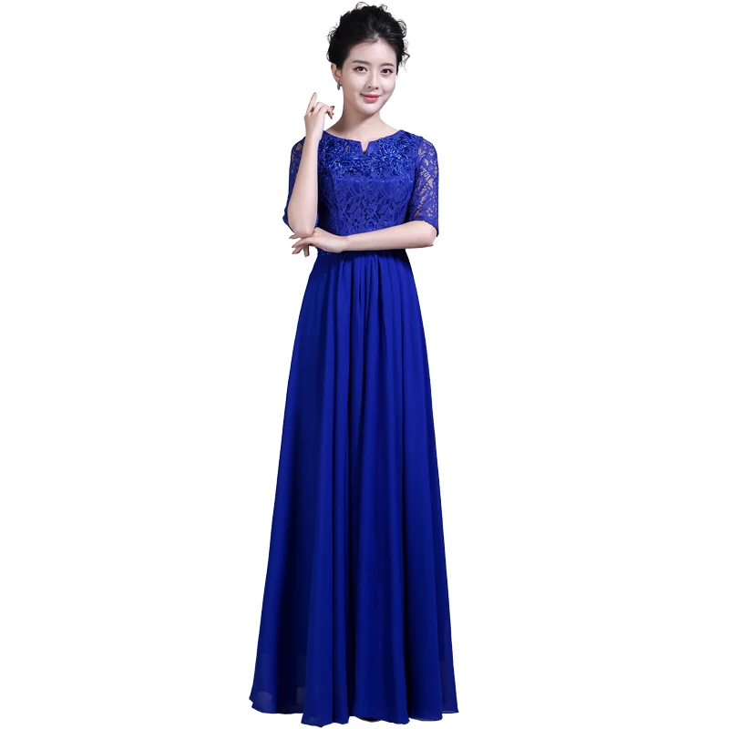 Vestido de noite chiffon para mulheres, vestido de baile longo, boêmia, vestido de renda azul royal, festa de casamento, coro, atacado