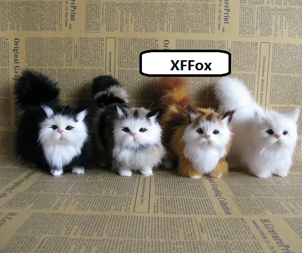 

4 pieces a lot real life cat models plastic&furs simulation lucky cat dolls gift about 12x6x12cm xf1212