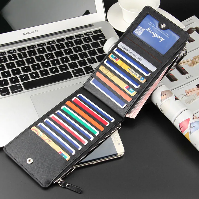 baellerry Brand Long Credit Card Holder Men\'s Leather Wallet With Coin Purse Phone Pocket With Zipper For Male