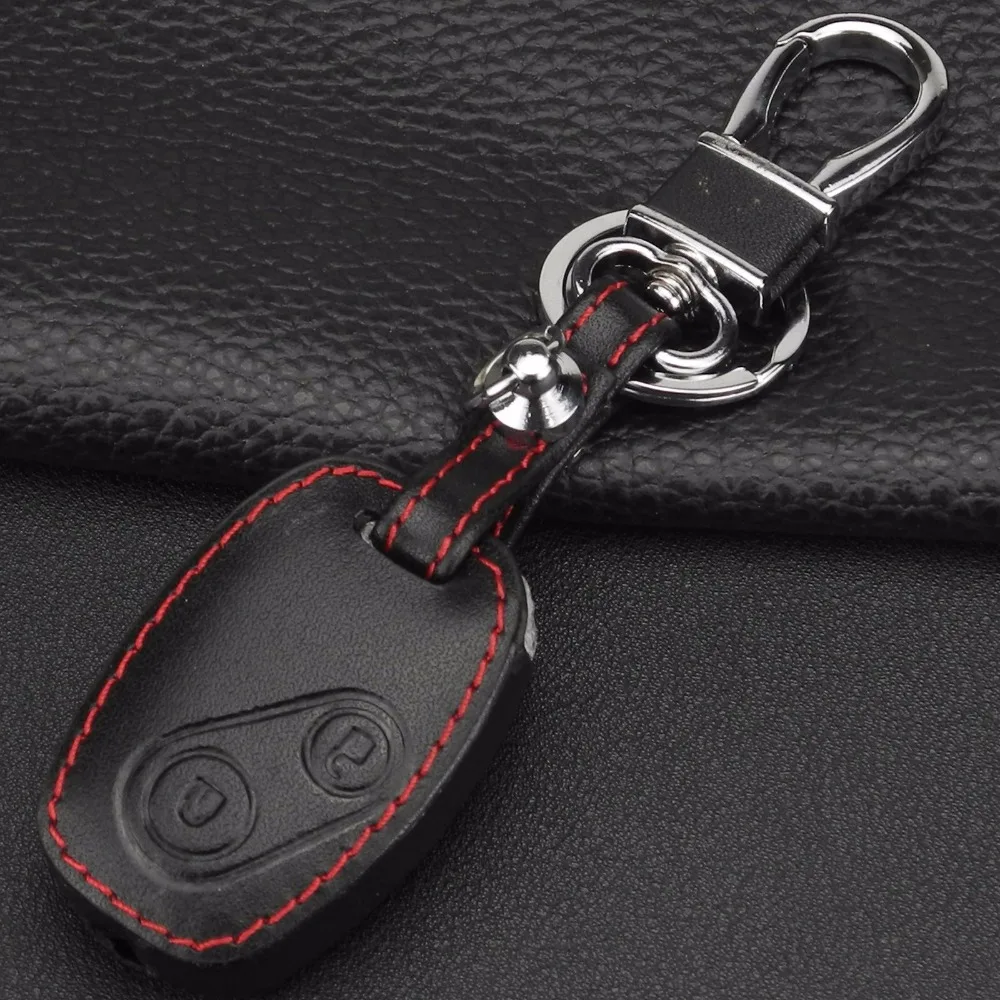 jingyuqin Leather KeyChain Ring Cover Case Holder For Honda CR-V Civic Fit Freed StepWGN Key Two 2 Buttons view 5