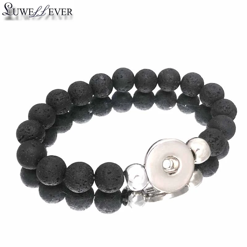 Hot 307 Interchangeable Candy Colors Expandable Stretch Volcanic Stone Beads Bracelet Fit 18mm Snap Button Jewelry Women Gift