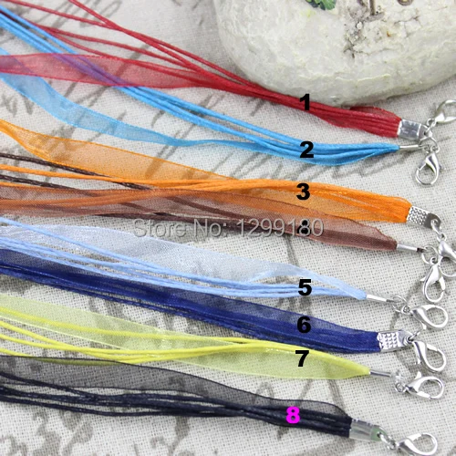 Onebeading 17-19 Inch Adjustable Assorted Colors Organza Ribbon Necklace Cord With Lobster Clasp For DIY Making 20 Strands