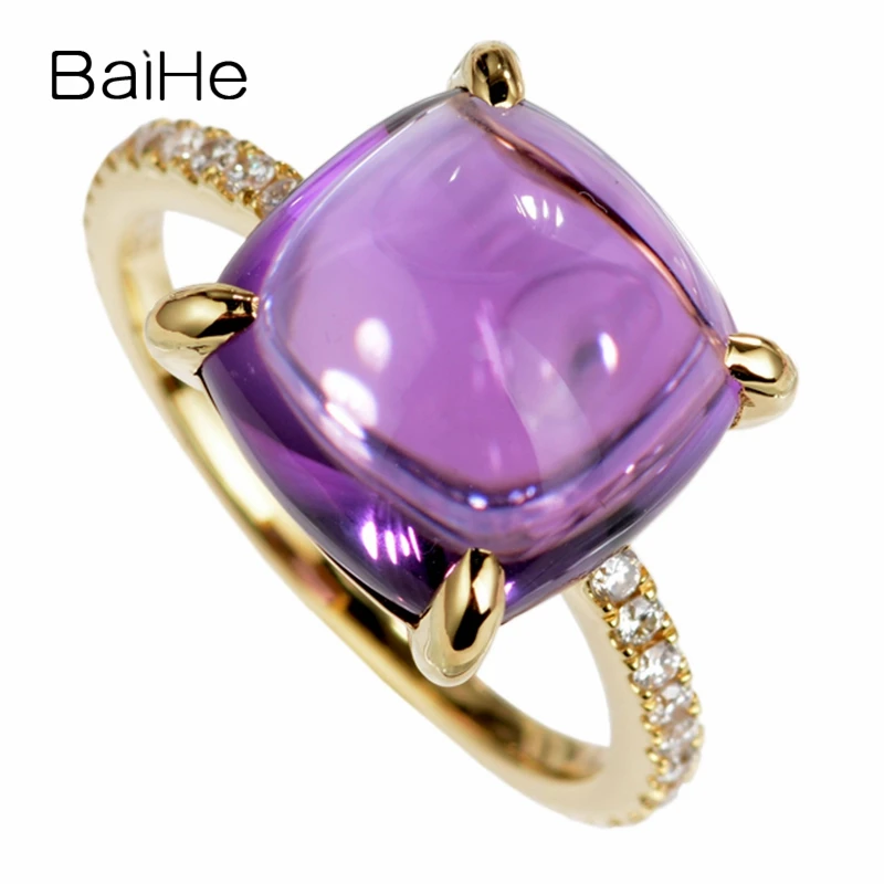 

BAIHE Solid 14K Yellow Gold 5CT Natural Amethyst Diamond Ring Women Trendy Fine Jewelry Making خاتم الجمشت bague améthyste