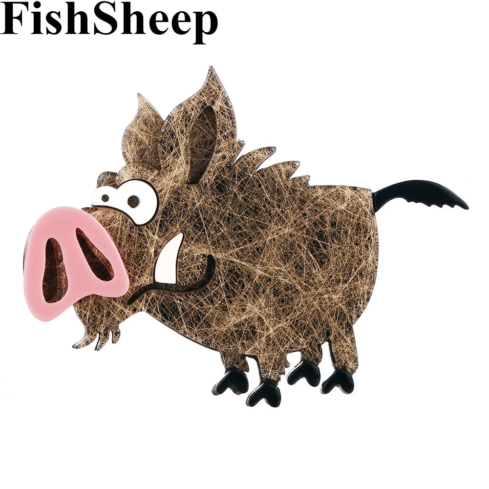 FishSheep New Cute Acrylic Pig Wild Boar Brooches Pins for Women Big Resin Animal Style Brooch Clothing Accessories Gift