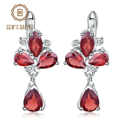 GEM'S BALLET 6.84Ct Natural Red Garnet Flower Earrings 925 Sterling Silver Gemstone Drop Earrings For Women Fine Jewelry