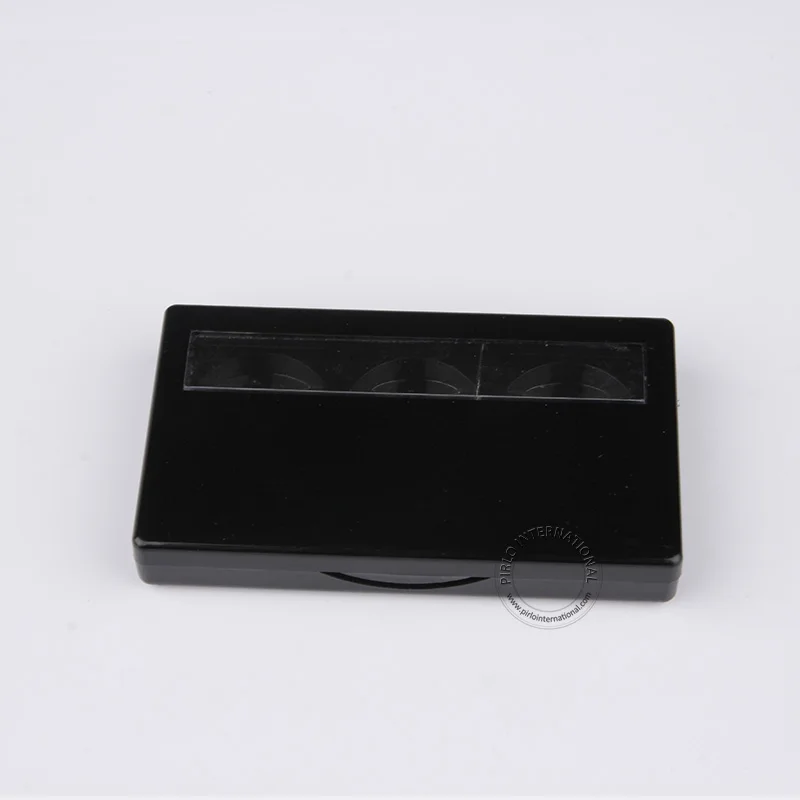 50pcs x 3g Black Plastic Eye Shadow/Eyebrow Jar Plate 3ml Packaging Box 3 Grids Cosmetic Containers With Mirror Makeup Tools