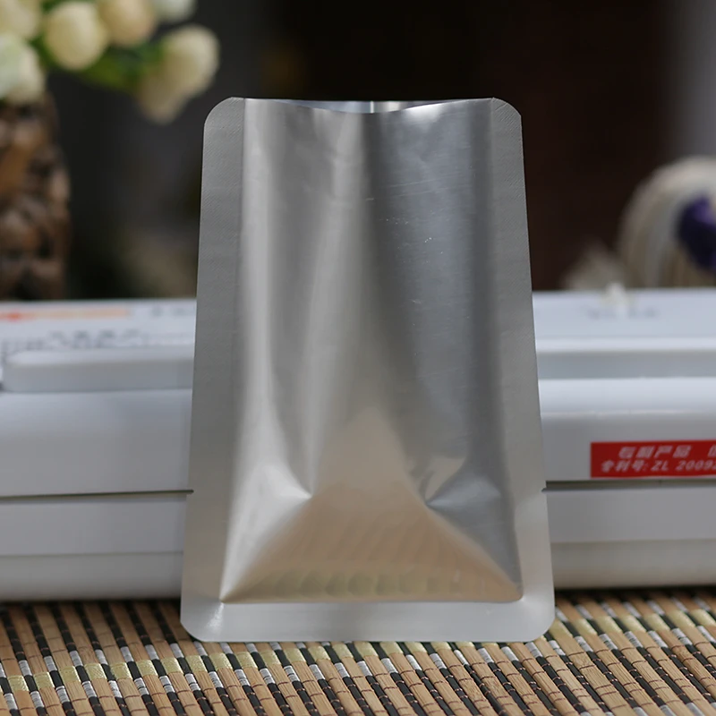 Wholesale 10*15cm Open Top Plating Silvery Matte Aluminized Foil Vacuum Pouch For Food Heat Sealable Plastic Storage Packing Bag