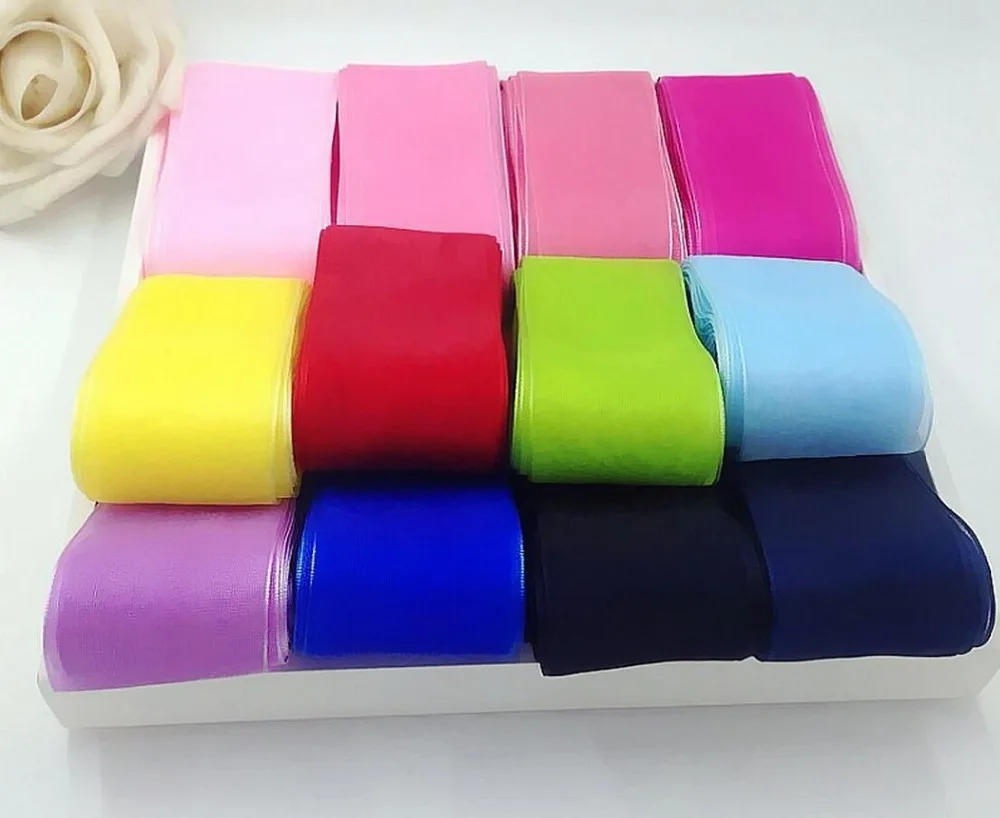 5m DIY head of hair accessories gift packaging material 38MM chiffon with satin Sheer Organza Ribbon belt