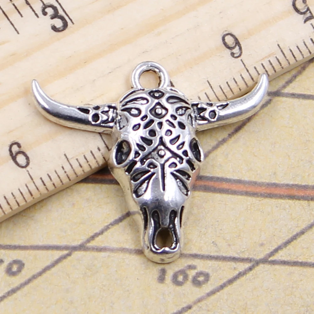 10pcs Charms Skull Bull Ox Head 25x29mm Tibetan Bronze Silver Color Pendants Antique Jewelry Making DIY Handmade Craft Pendant