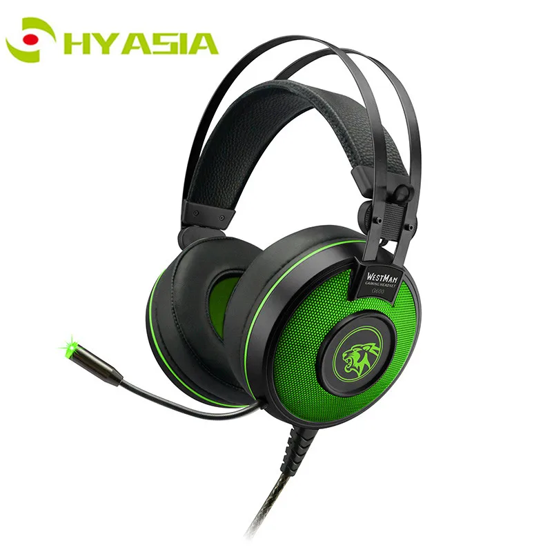 HYASIA LED Light Gaming Headset USB Game Headphones Stereo Headband Earphone PC With Mic Soft Noise Reduction PUBG Game earpiece