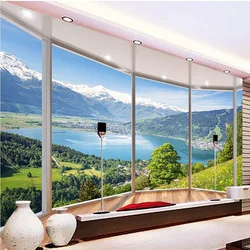 Papier peint mural 3D personnalisé pour la décoration intérieure, papiers peints photo créatifs modernes, balcon, fenêtre française, paysage naturel, salon, chambre à coucher