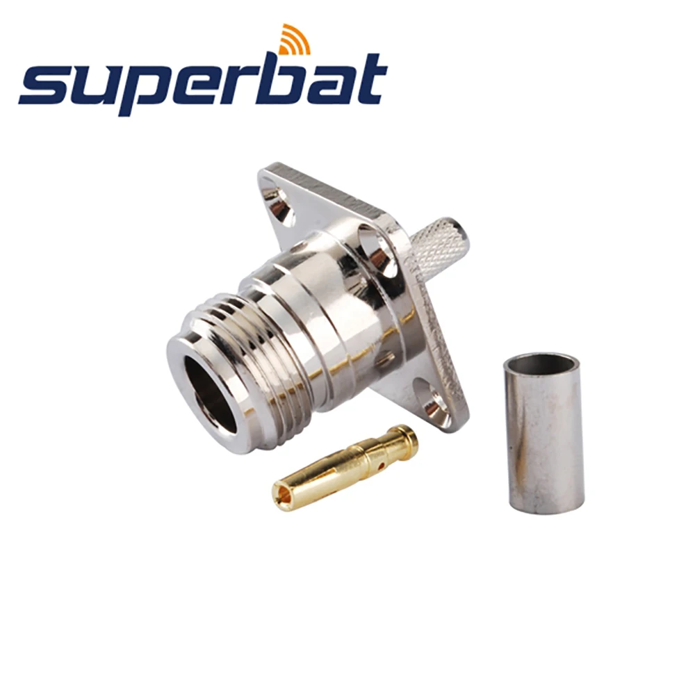 Superbat N Crimp Vrouwelijke Met 4 Hole Panel Mount Rf Coaxiale Connector Voor Kabel RG58 RG142 RG400 LMR195