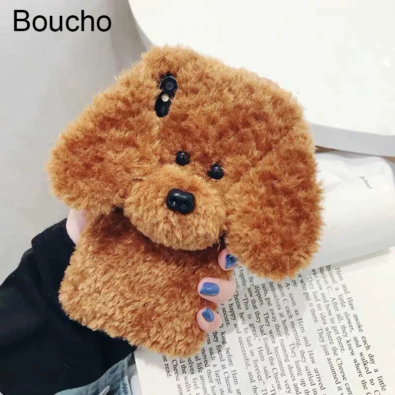 New Winter Teddy Dog Fluffy Phone Case for iPhone 13 12 11 14 Pro Max XS Max XR SE Fur Warm Cover for iPhone 8 8plus 6 7 Plus X