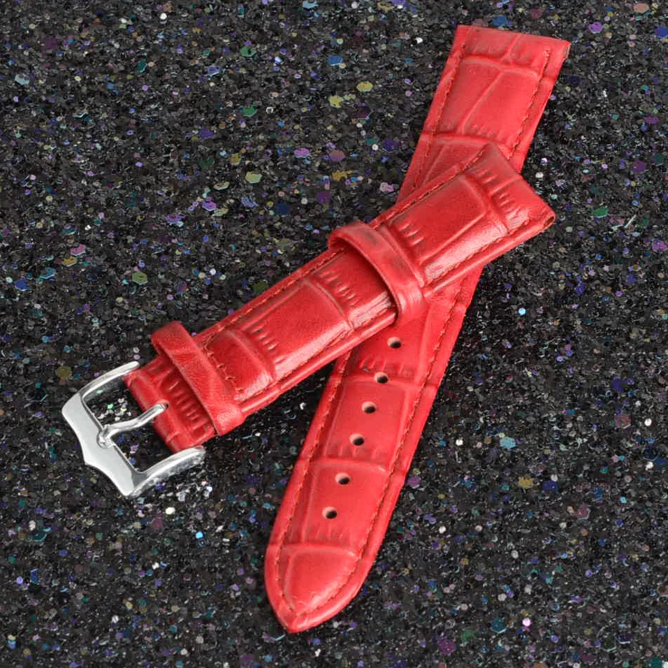 20mm Leather Replacement Watch Band Strap Watchband Red waterproof anti-sweat Watchband