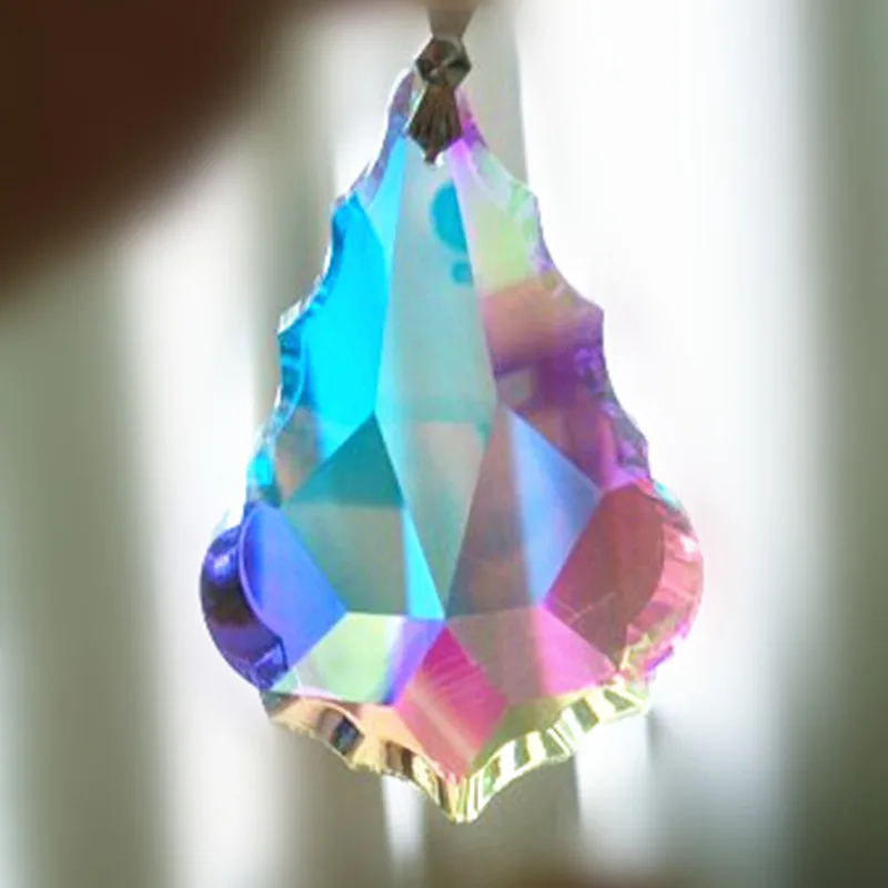 

Hot Selling 10pcs/Lot 38MM AB Color Crystal Maple Leaf Shape Glass Chandelier Prism French Style Hanging Ornament Curtain Parts