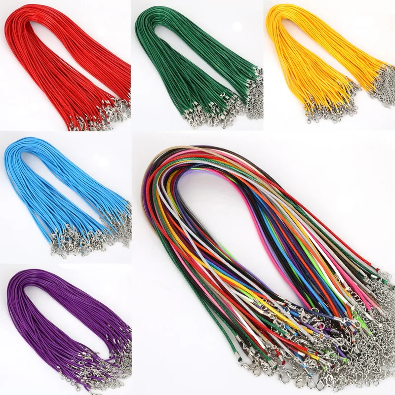 10 Pcs/lot Faux Leather Chains Bracelet Pendant Charms With Lobster Clasp DIY Jewelry Making Findings String Cord 2 mm