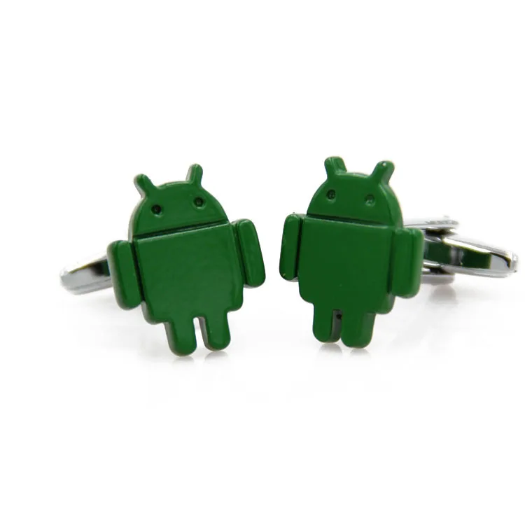 Free Shipping New Arrival Men's Novelty Cufflinks Android Robot Design Green Painting Brass Cuff Links Wholesale&retail