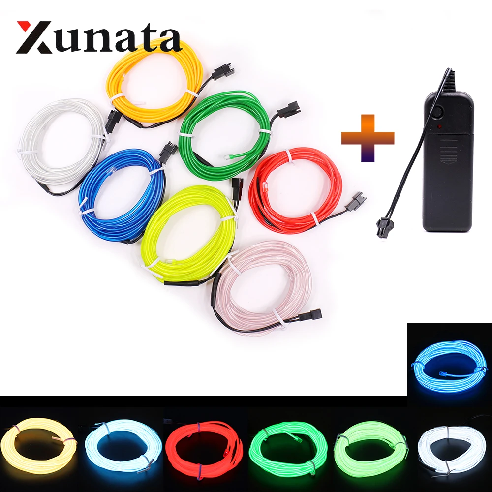 Tira de luces LED impermeables con batería AA de 3V, Cable de cuerda de alambre EL, luces de neón LED, zapatos, ropa, coche, luz de neón Flexible