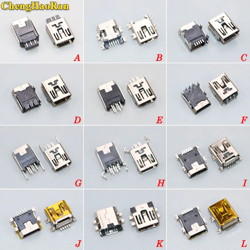 ChengHaoRan 1pcs Mini USB jack Type B Female 5 Pin SMT SMD Socket Connector charging port repair parts