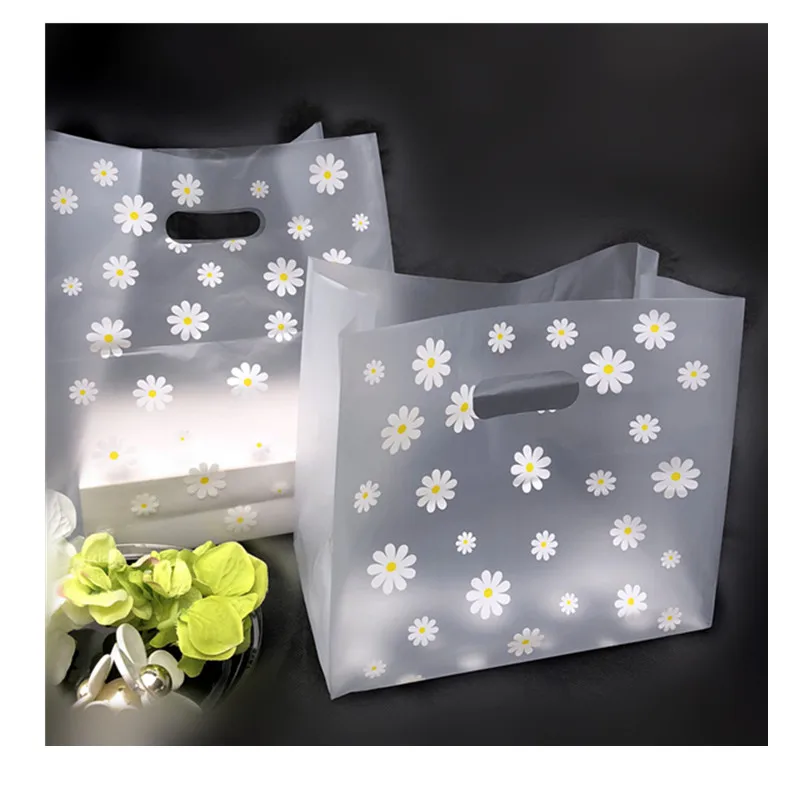 

50pcs Free shipping Flower pattern packing bag Transparent gift bag Takeaway Baking bread bag Shopping tote wrap plastic bag