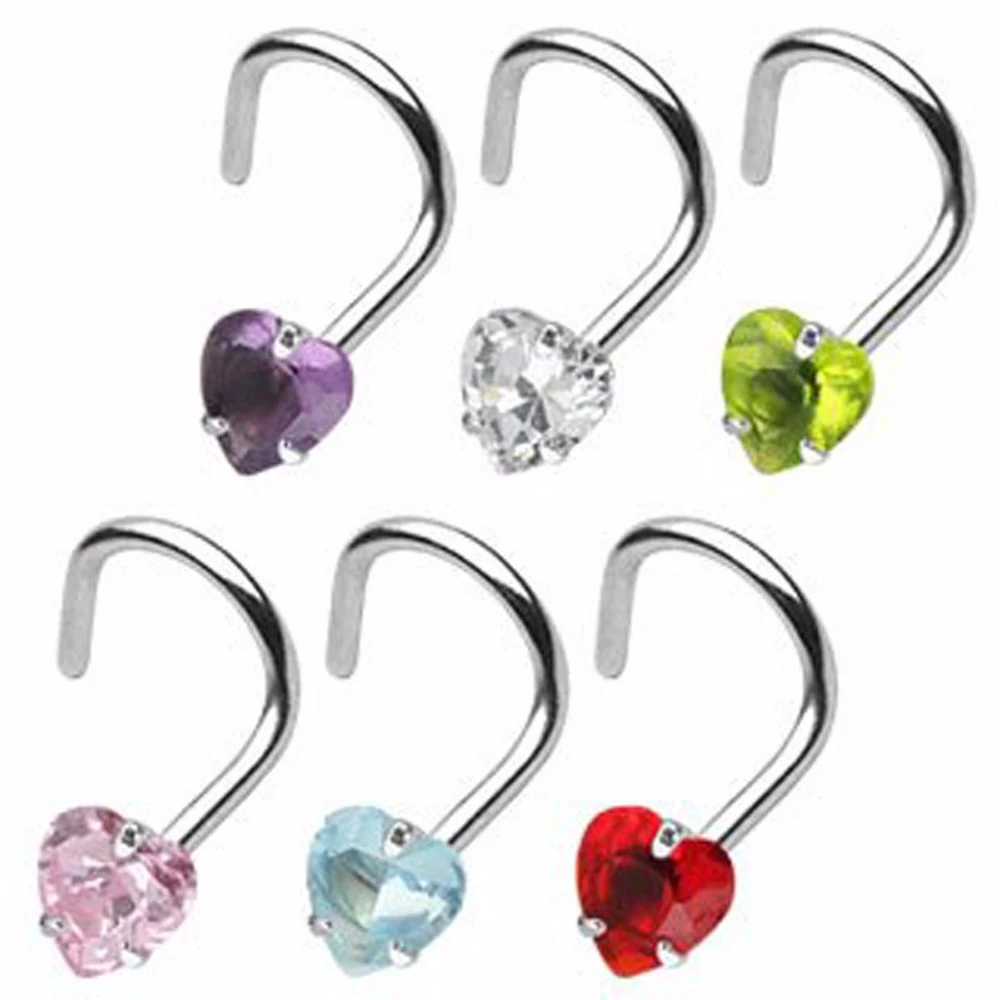 1Pcs Prong Set Zircon Nose Screw Rings Piercing Nose Studs Body Jewelry 20g Star&Heart&Square