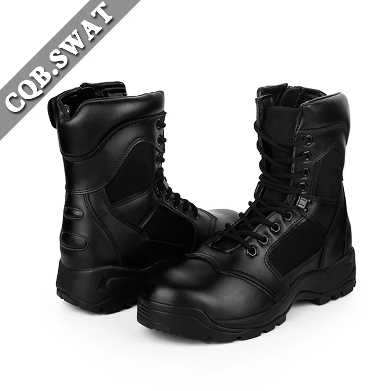 CQB.SWAT Black Full Lether Style Durable Training Shoes Tactical Boots Hard Toe