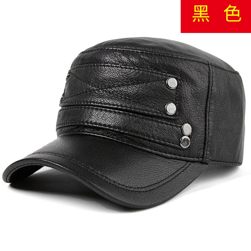 

Men's Genuine Leather Hat Man's Autumn Winter Sheepskin Flat Hat Male Sheepskin Baseball Cap Adjustable Youth Warm Cap B-8800