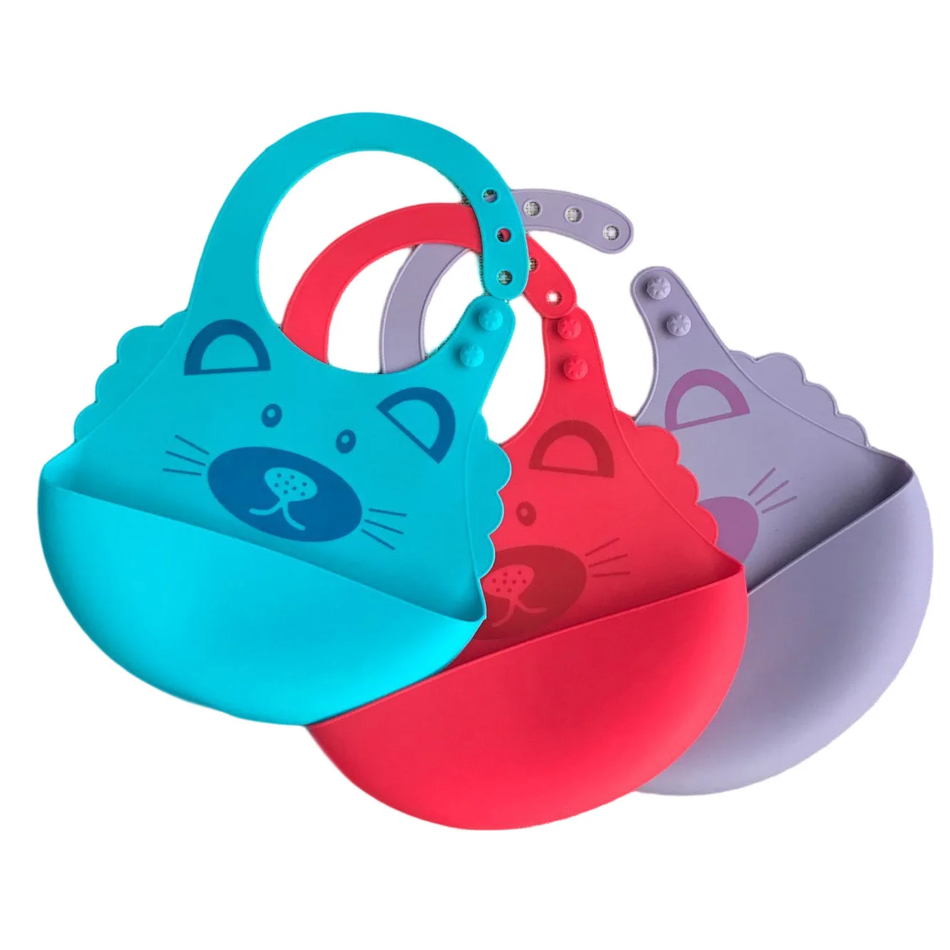 Soft Adjustable Snaps Baby Bibs Silicone Bibs for Newborns Infant Wide Food Pocket Catches Easily Rolls Up Wipes Clean