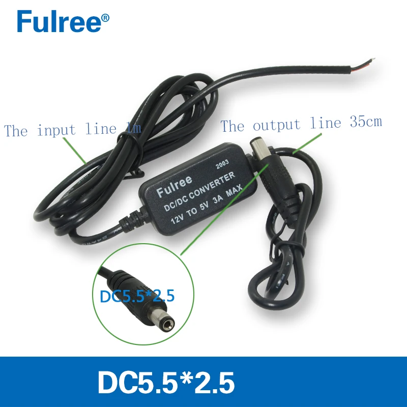 12V to 5V DC Buck Voltage Power Converter Car Charging Cable DC 2.5*0.7mm/3.5*1.35mm/5.5*2.1mm/5.5*2.5mm Barrel Jack Connector