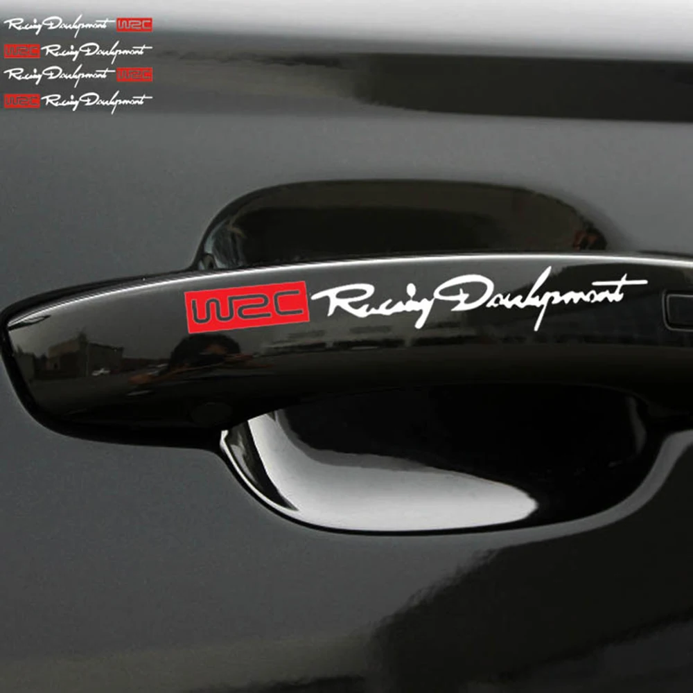 4 x Newest Racing Development WRC Creative Car Door Handle Decals Dual Color Design Stickers