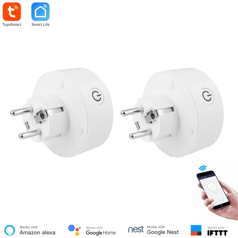 2 Pieces Smart Life App Remote Control WiFi Socket EU standard Power Monitoring Timer Function Compatible With Alexa Google Home