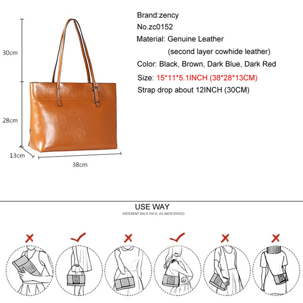 New Style Brown Women Handbag 100% Genuine Leather Female Shoulder Purse Ladies Black Tote Bag Large Capacity Shopping Bags