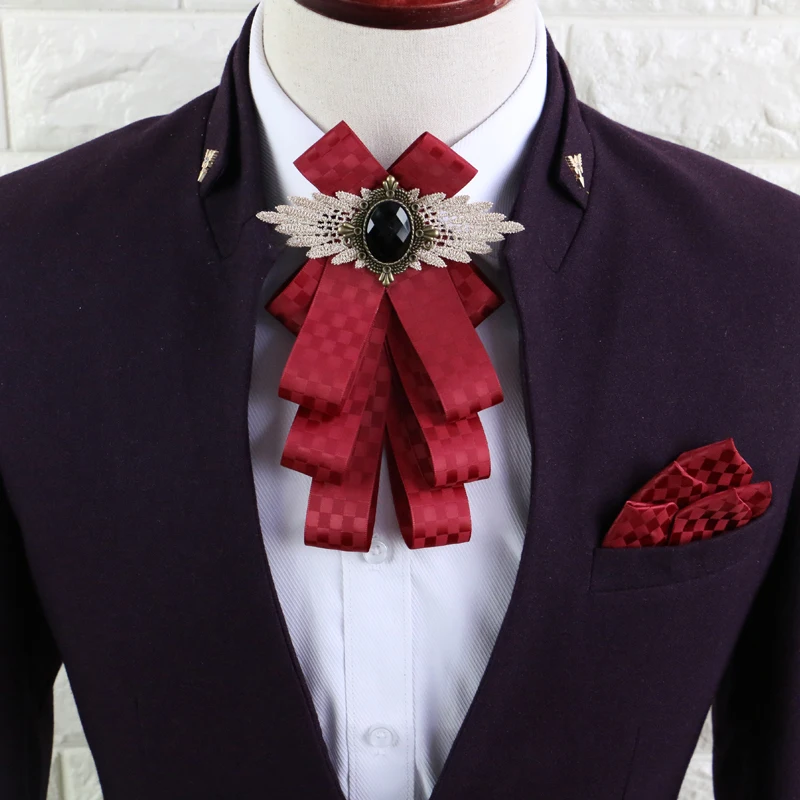 New Female Male casual men's fashion England Multi-storey collar dress business wedding groom bow tie Pocket towel 2 piece set