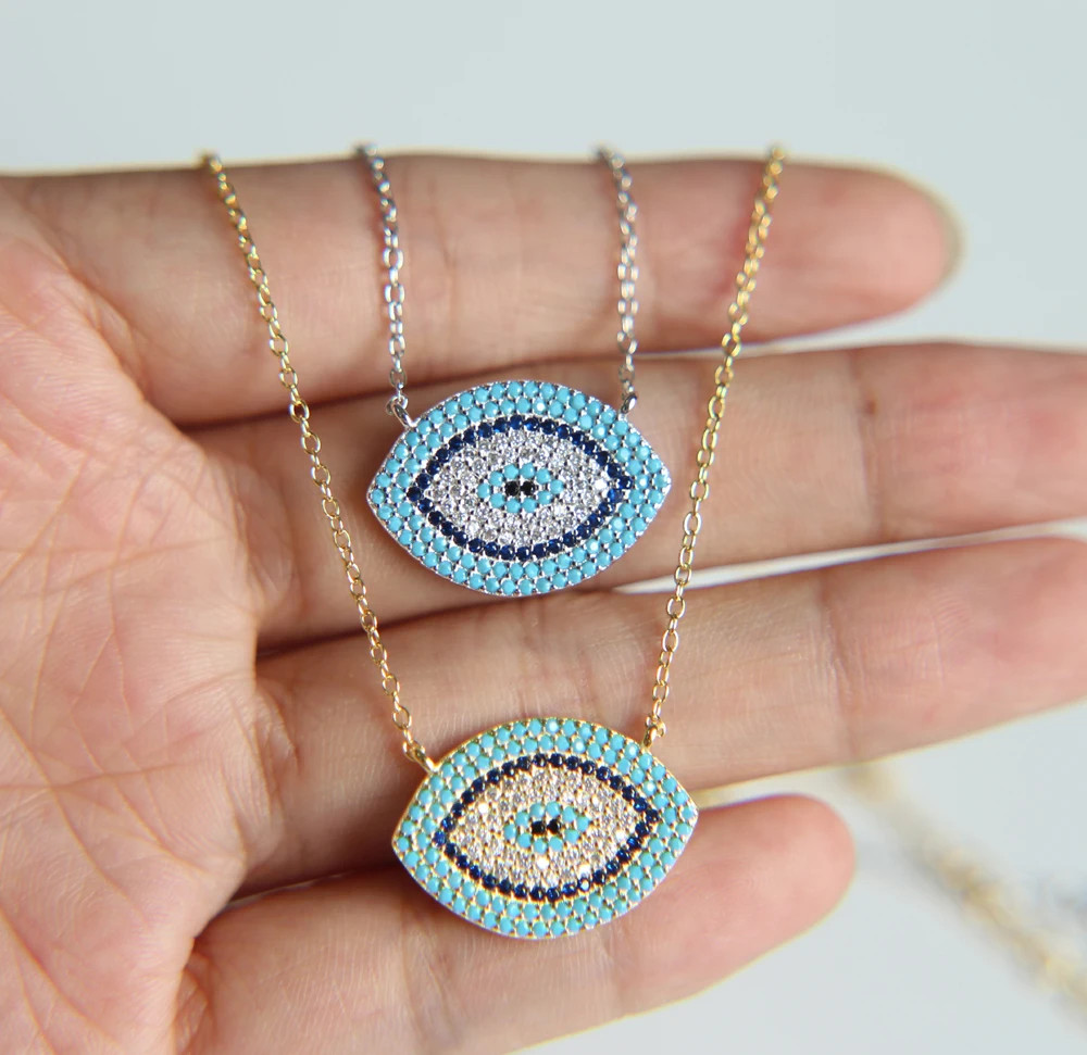 2018 European fashion style gold color blue eye silver necklace 925 sterling silver pendant for womens