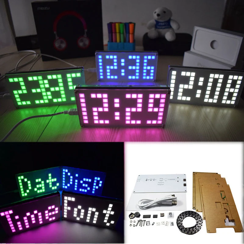 DS3231 DIY Digital LED Clock Kit digit Light Control Temperature Date LED Lattice Clock Kit Time Display