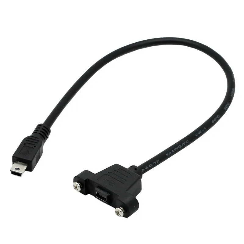 Bloqueio Parafuso Panel Mount Mini USB 2.0 5 p Masculino Tipo para Femea M/F Extensao Data Sync Cabo De Carga de Energia 30 cm