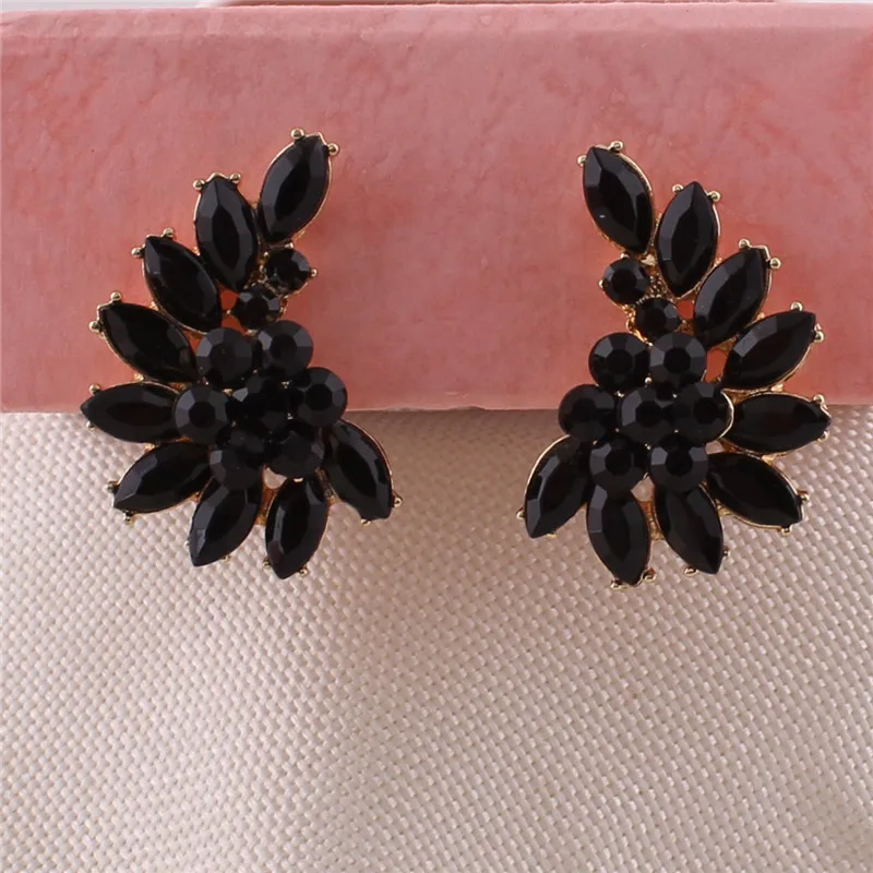 Grace Jun New Vintage Black Crystal Wing Shape Clip on Earrings No Pierced for Women Party Wedding Ear Clip Christmas Gift
