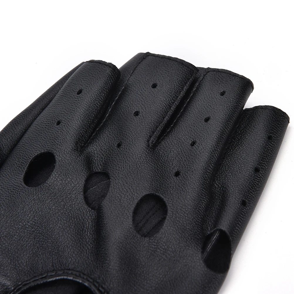 1 par de guantes de moda de motor Punk Unisex negro PU mitones de cuero sin dedos mujer sólida medio dedo conducir mujeres hombres