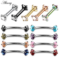 Alisouy 1pc Surgical Steel Eyebrow Jewelry Double Zircon Curved Ring Eyebrow Piercing Barbell Piercings Body Jewelry Bijoux