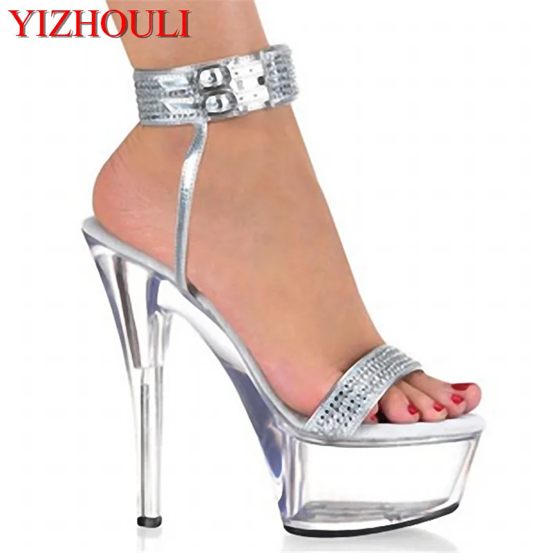 

Summer high heels with silver leggings with transparent soles, and 15cm pole dancing sandals with 6-inch dancing shoes