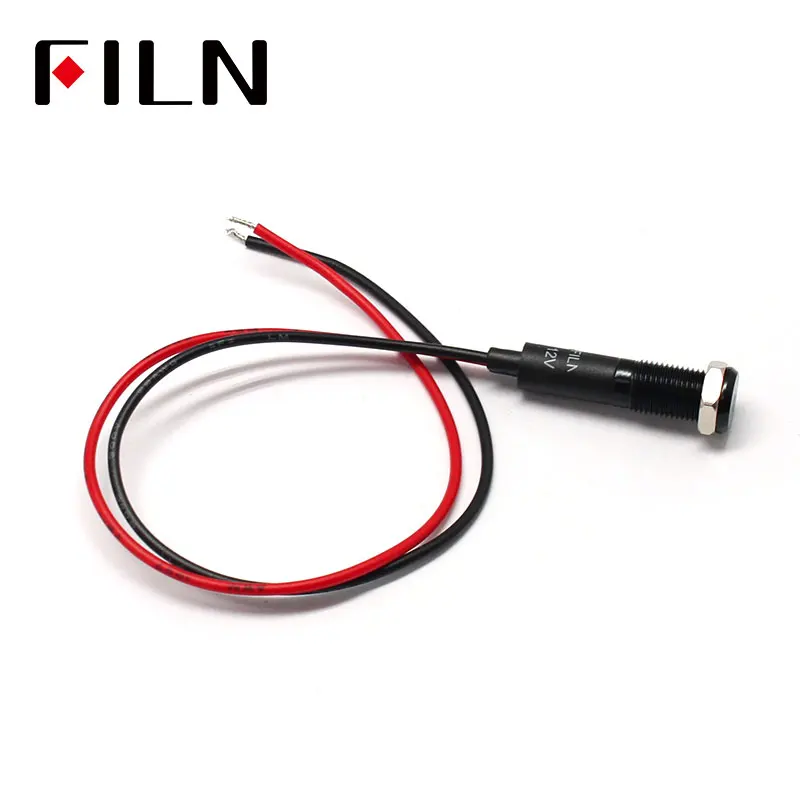 FILN 8mm tablica rozdzielcza samochodu tag led czerwony żółty biały niebieski zielony 12v lampka kontrolna led z kablem 20cm