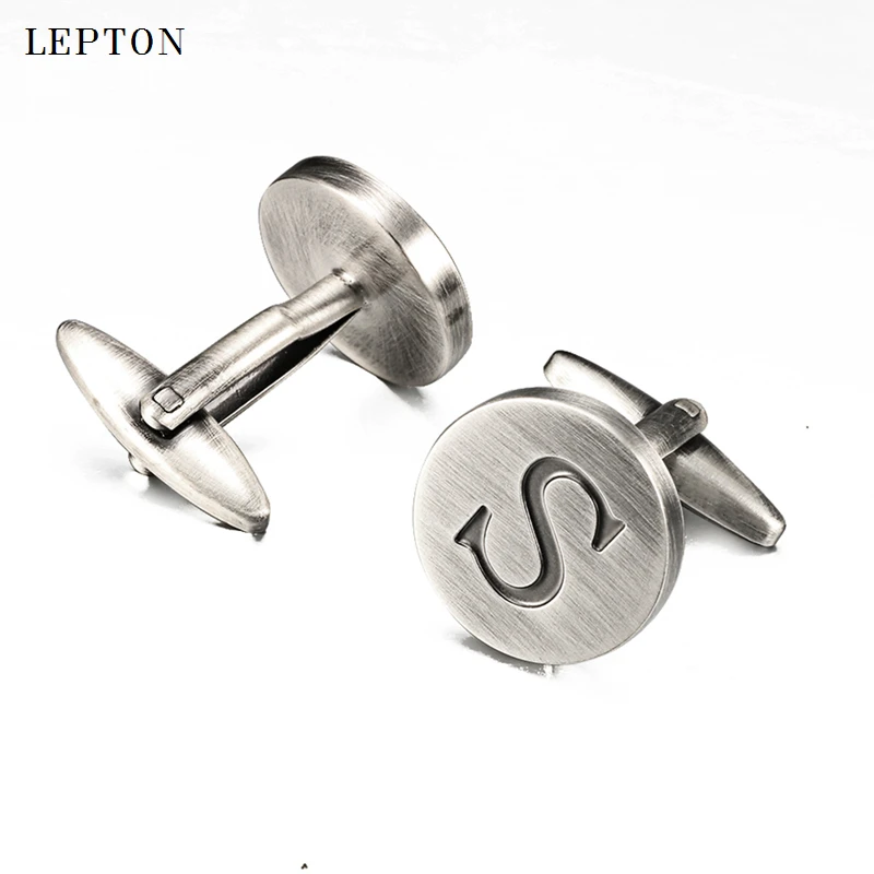 

Hot Sale Letters S of an alphabet Cufflinks For Mens Antique Silver plated Round Letters S cuff links Men shirt cuffs Cufflinks